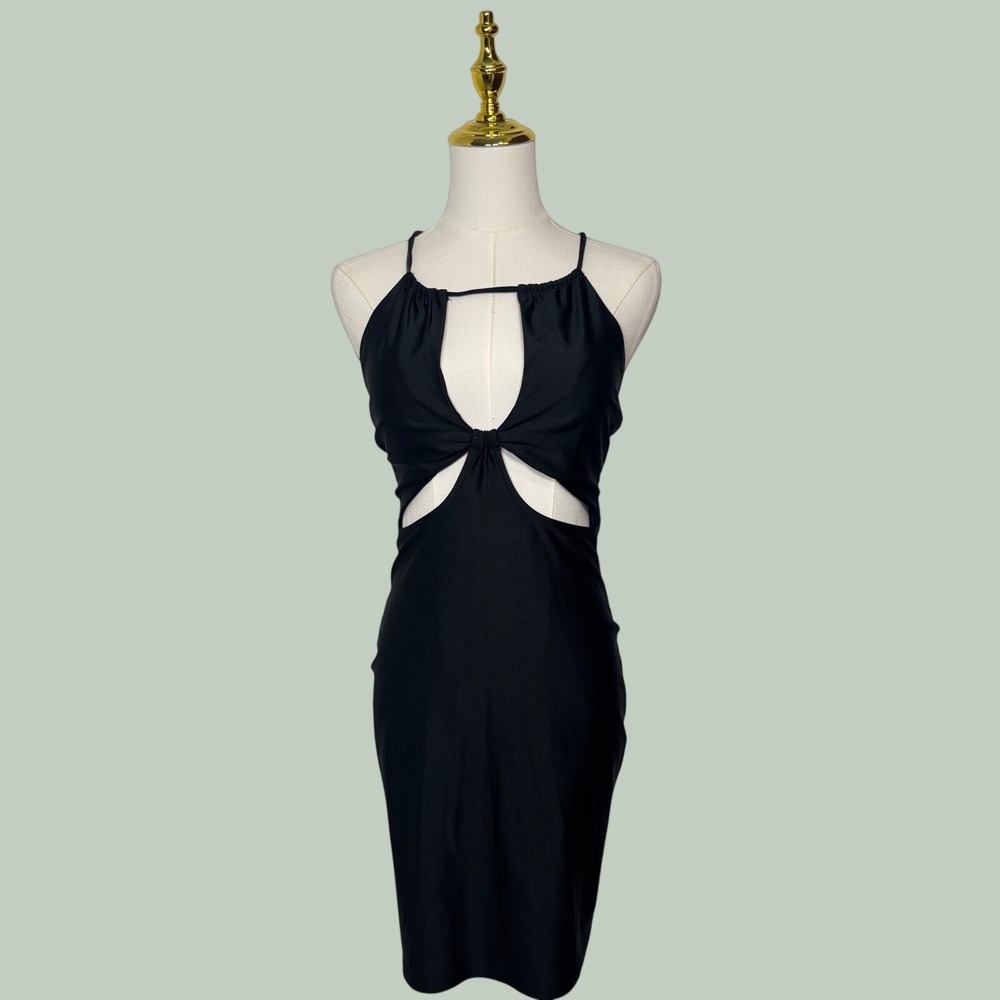 popular 21 black halter cutout bodycon Y2K mini dress night out club coquette